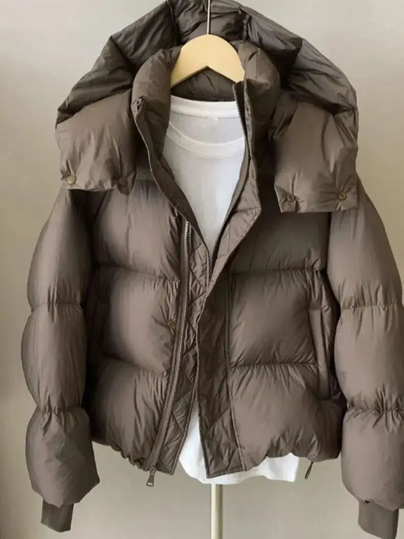 Hooded Cotton Jacket Women 2025 New Thickened Warm Long Sleeved Outwear Winter Korean Loose Solid Color Versatile Short Coat