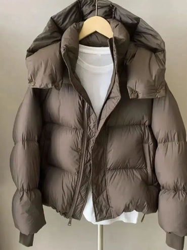 Hooded Cotton Jacket Women 2025 New Thickened Warm Long Sleeved Outwear Winter Korean Loose Solid Color Versatile Short Coat