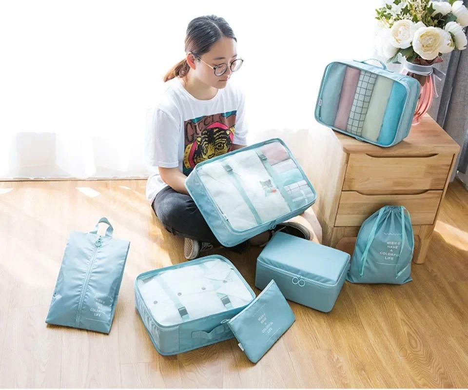 7-piece Set Travel Bag Organizer Clothes Luggage Travel Organizer Blanket Shoes Organizers Bag Suitcase Pouch Packing Cubes