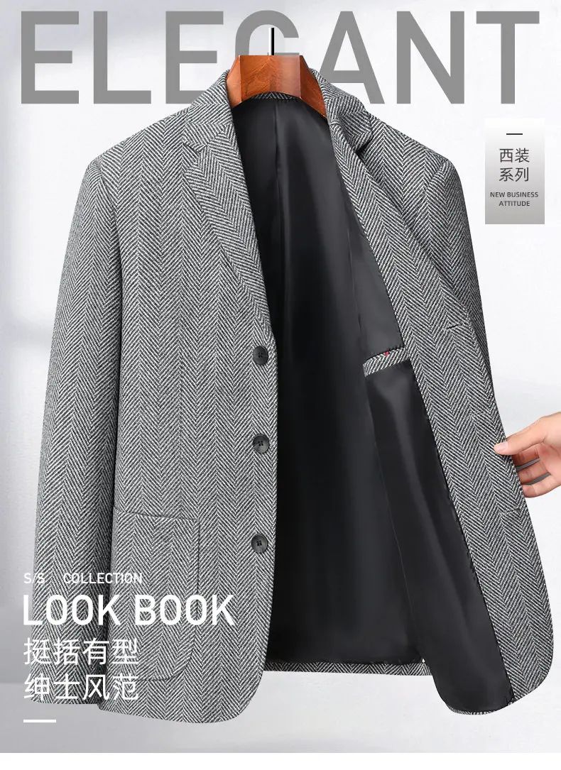 Mens Blazer Fashion Business Handsome Gentleman Korean Version of British Style Leisure Slim Solid Color Wedding Work Blazer