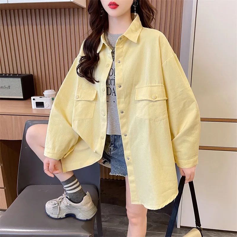 Casual Stylish Denim Long Sleeve Shirt For Women New Spring Autumn Loose Fit Age-Reducing Hong Kong Style Jacket With Button