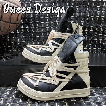 Owees Design High Top Sneakers Platform Corss Tied Men's Casual Boot Shoes Women Sneakers Designer Flats Ankle Botas Size