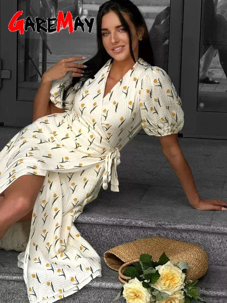 Summer Women's Light Long Dress 100% Cotton A-line Midi Dresses Muslin with Side