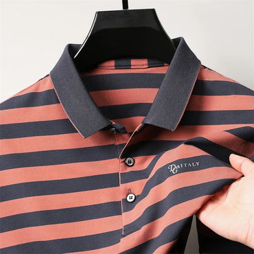 Personalized Striped Color Blocked Men's Short Sleeved Polo Shirt Fashion Brand Exquisite Embossed Summer Casual Collar T-shirt