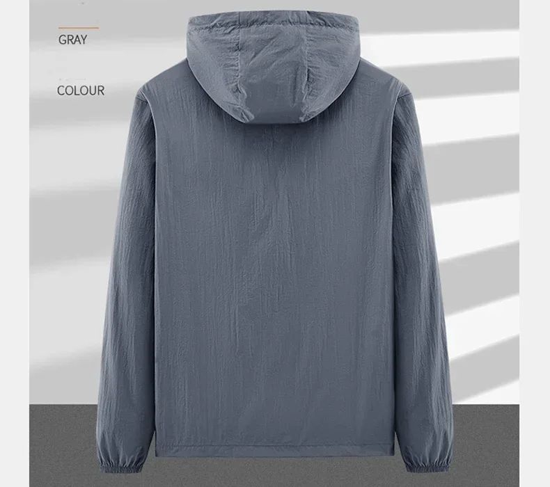 Men's UPF 50+ UV Protection Windbreaker Quick Dry Jacket Outdoor Sun-Protective Thin Hiking Fishing Cycling Hooded Sport Light
