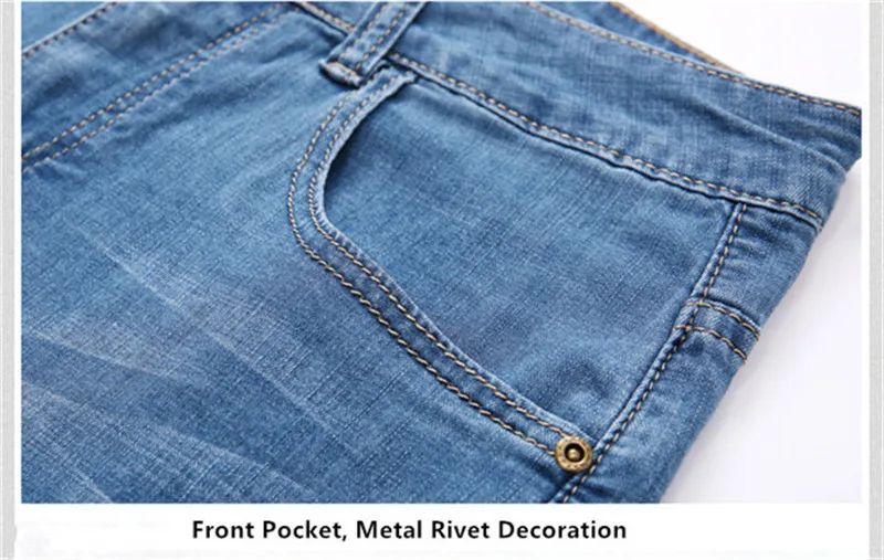 Summer Shorts Calf Length Trousers Plus Size 48 42 Men Denim Elastic Stretched Thin Jean Oversized Classic Straight Streetwear