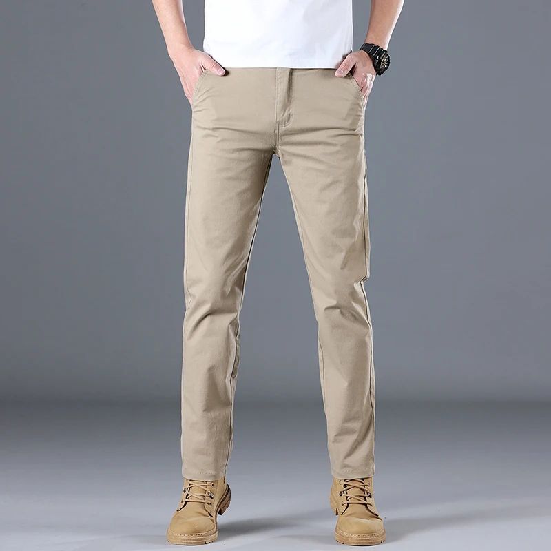 2024 Men's High Quality Pure Cotton Classic Solid Color Casual Pants Business Stretch Cotton Slim Straight Brand Trousers Male