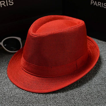 Fashionable Elegant Vintage Unisex Classic Summer Hat with Brim for Men and Women in Black, White, Red, Panama Top Jazz Beach Fe