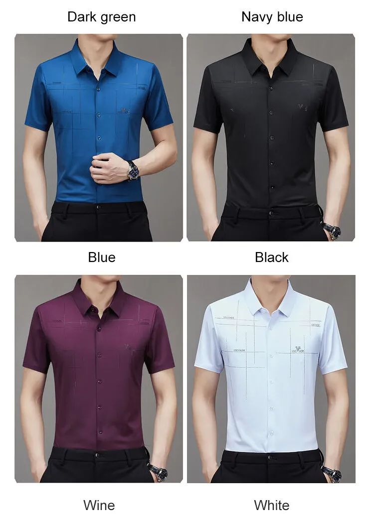Men's Ice Silk Business Shirt Short Sleeve Anti-wrinkle Iron-free Seamless Shirt Highly Elastic Comfortable Wear Gift for Man