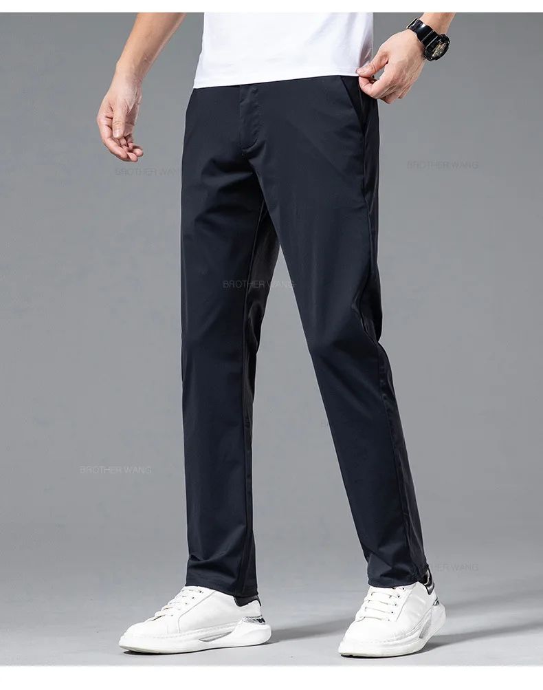 Spring Summer Ultra-thin Casual Pants Men's High Elastic Ice Silk Quick-dry Straight Draped Business Trousers Male Korean