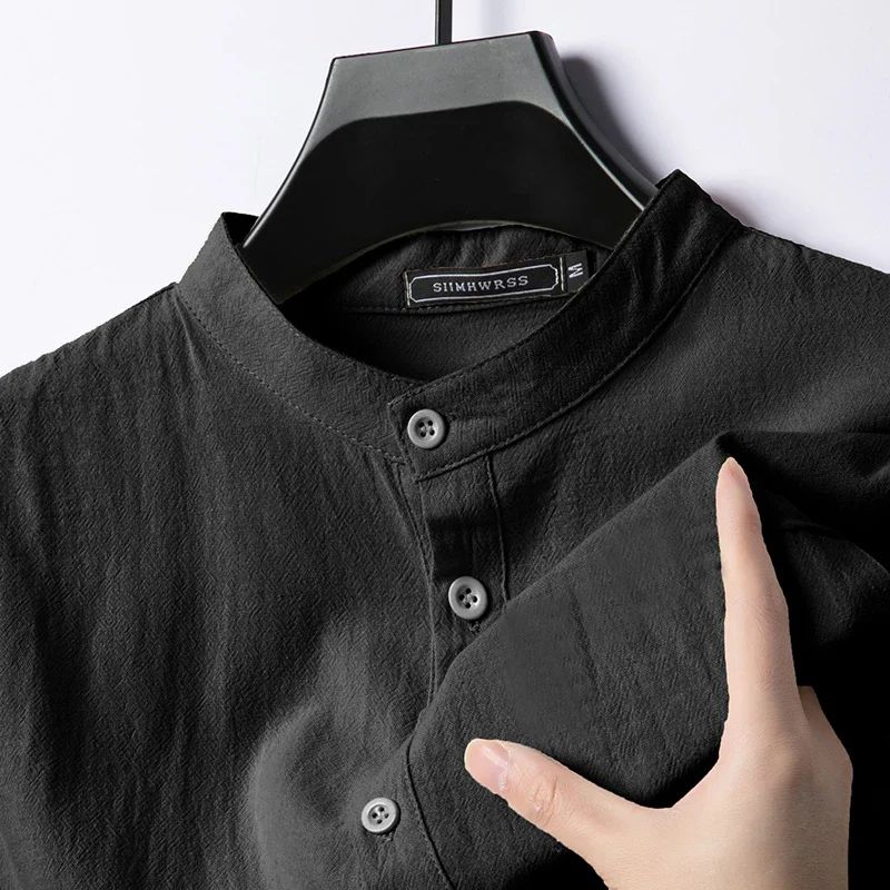 Linen Cotton Shirts for Men Lightweight Long Sleeve Henley Streetwear Beach Breathable Shirt Hawaiian Large T Shirts for Men