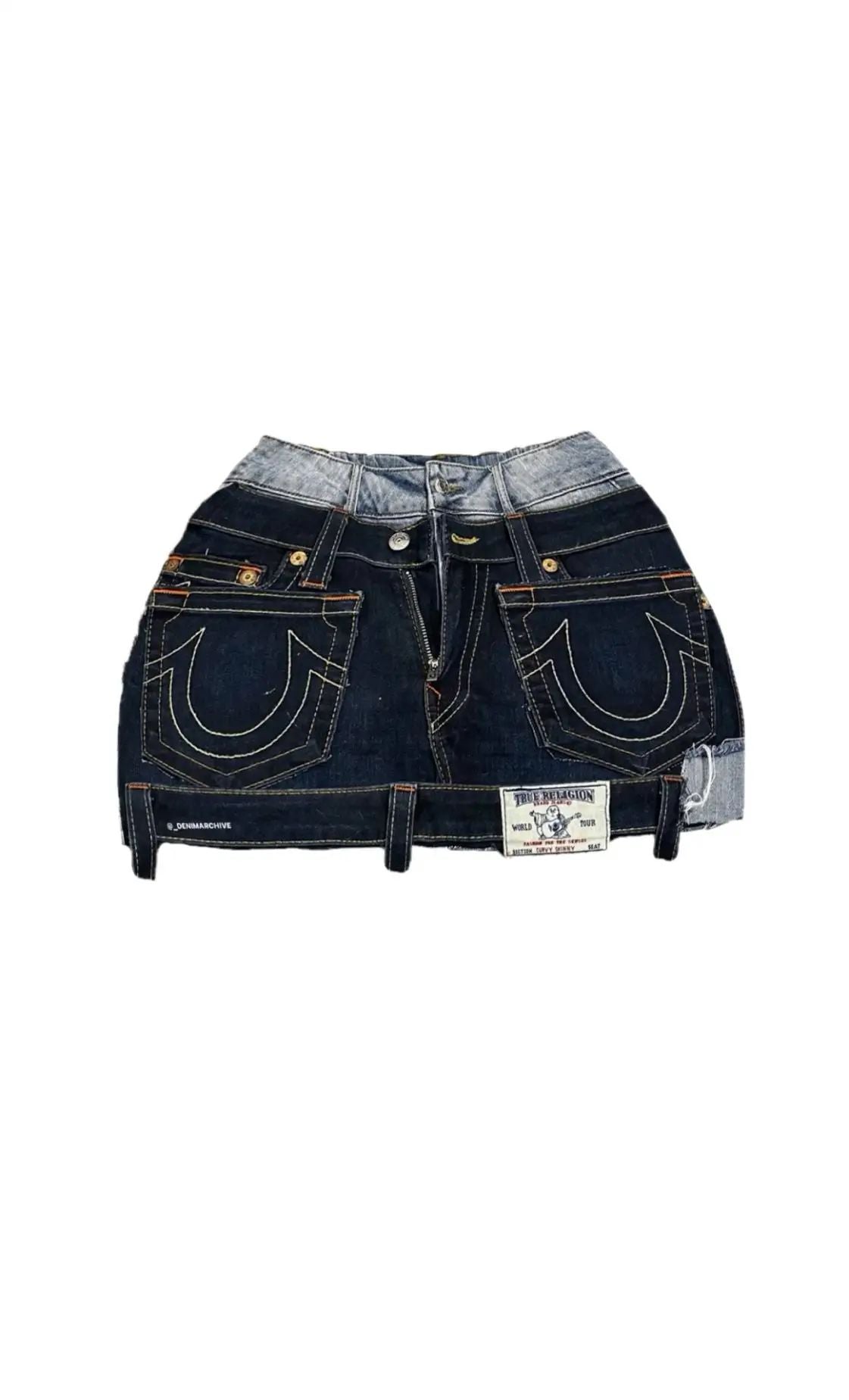 Gothic High Waisted Retro Y2k Skirt Letter Embroidery Patchwork Zipper Denim Ple