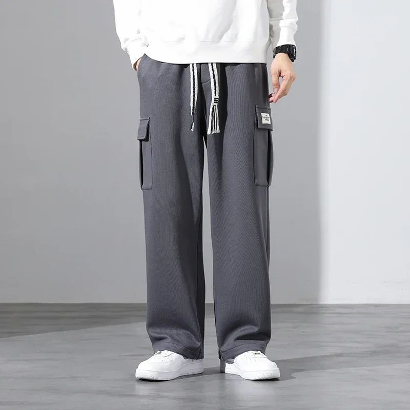 2024 New in Wide Leg Pants Men Autumn Straight Elastic Waist Baggy Cargo Trouser Male Relaxed Streetwear Sweatpant Plus Size Big