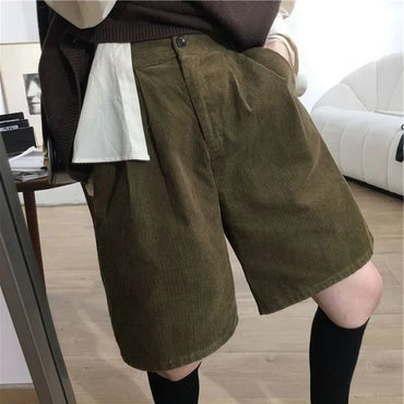 High Waist Vintage Corduroy Wide Leg Five-Point Pants Women's Autumn Winter New Loose A- Line Casual Boot Pants