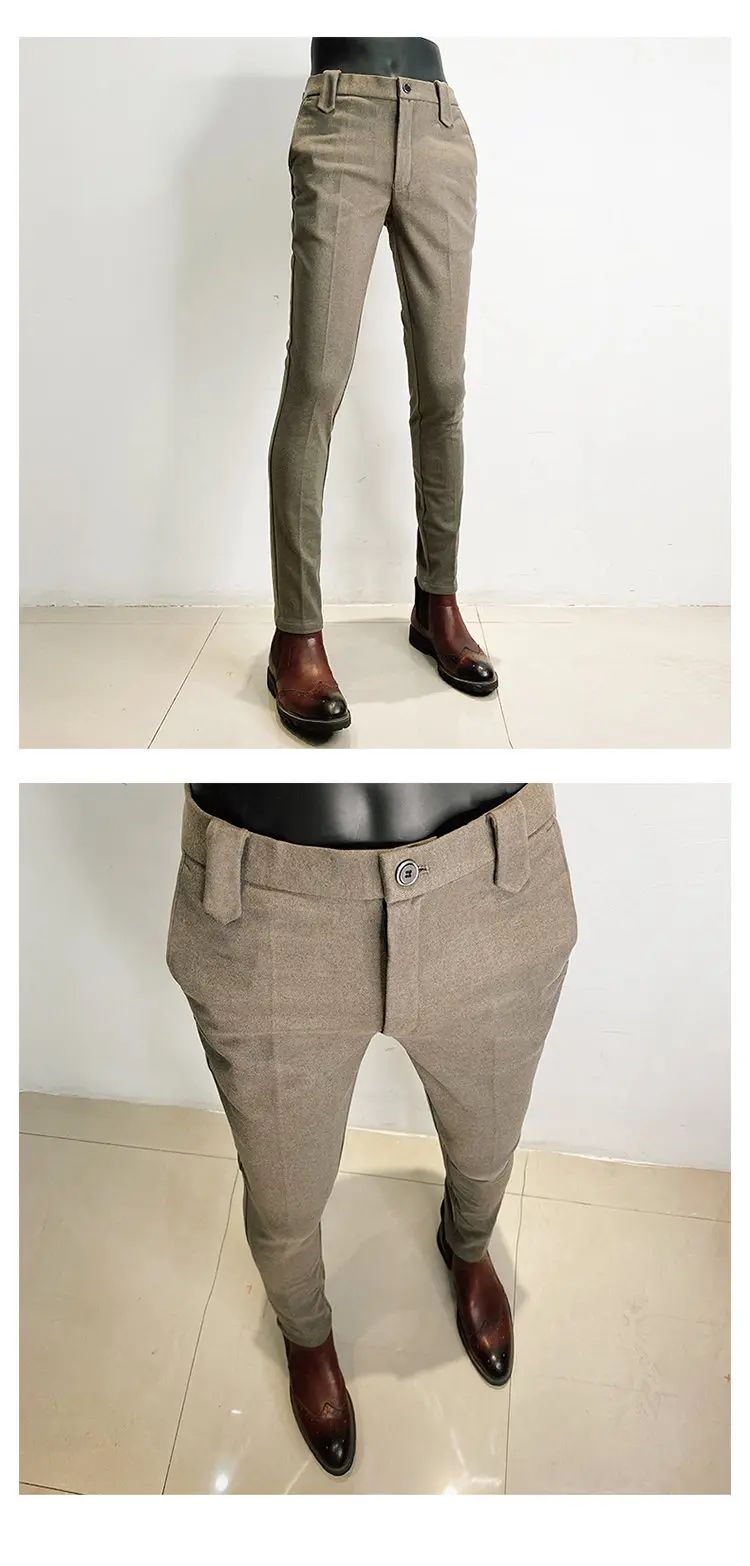 Autumn Winter Thickened Suit Pants Men Casual Slim Fit Straight Trousers Formal Business Woolen Cloth Social Office Dress Pants