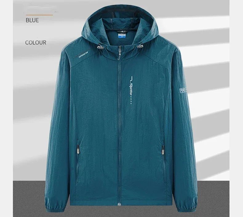 Men's UPF 50+ UV Protection Windbreaker Quick Dry Jacket Outdoor Sun-Protective Thin Hiking Fishing Cycling Hooded Sport Light