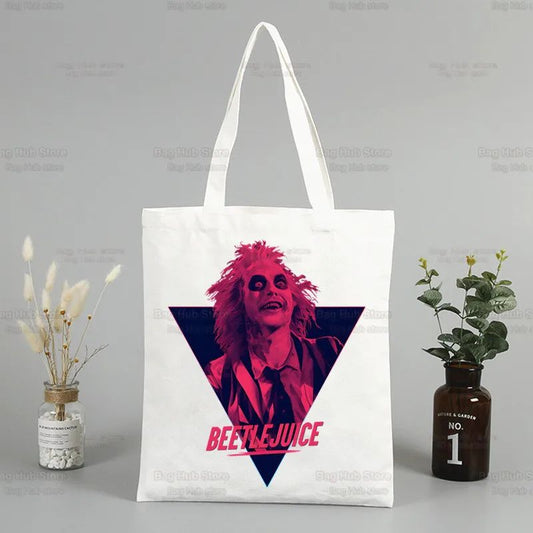 Beetlejuice Horror Gift Shopping Bag Print Original Design White Unisex Fashion Travel Canvas Bags