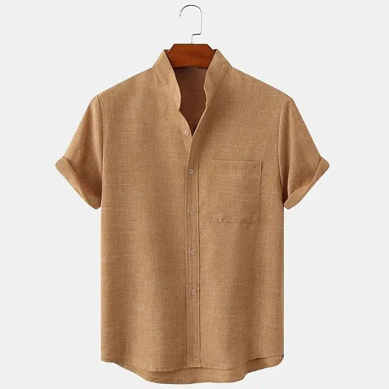 FEGKZLI Men's Fashion Short Sleeve 100% Cotton Linen Shirt Casual Oversized Loose Beach Shirts