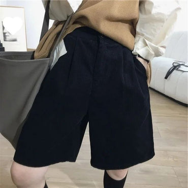 High Waist Vintage Corduroy Wide Leg Five-Point Pants Women's Autumn Winter New Loose A- Line Casual Boot Pants