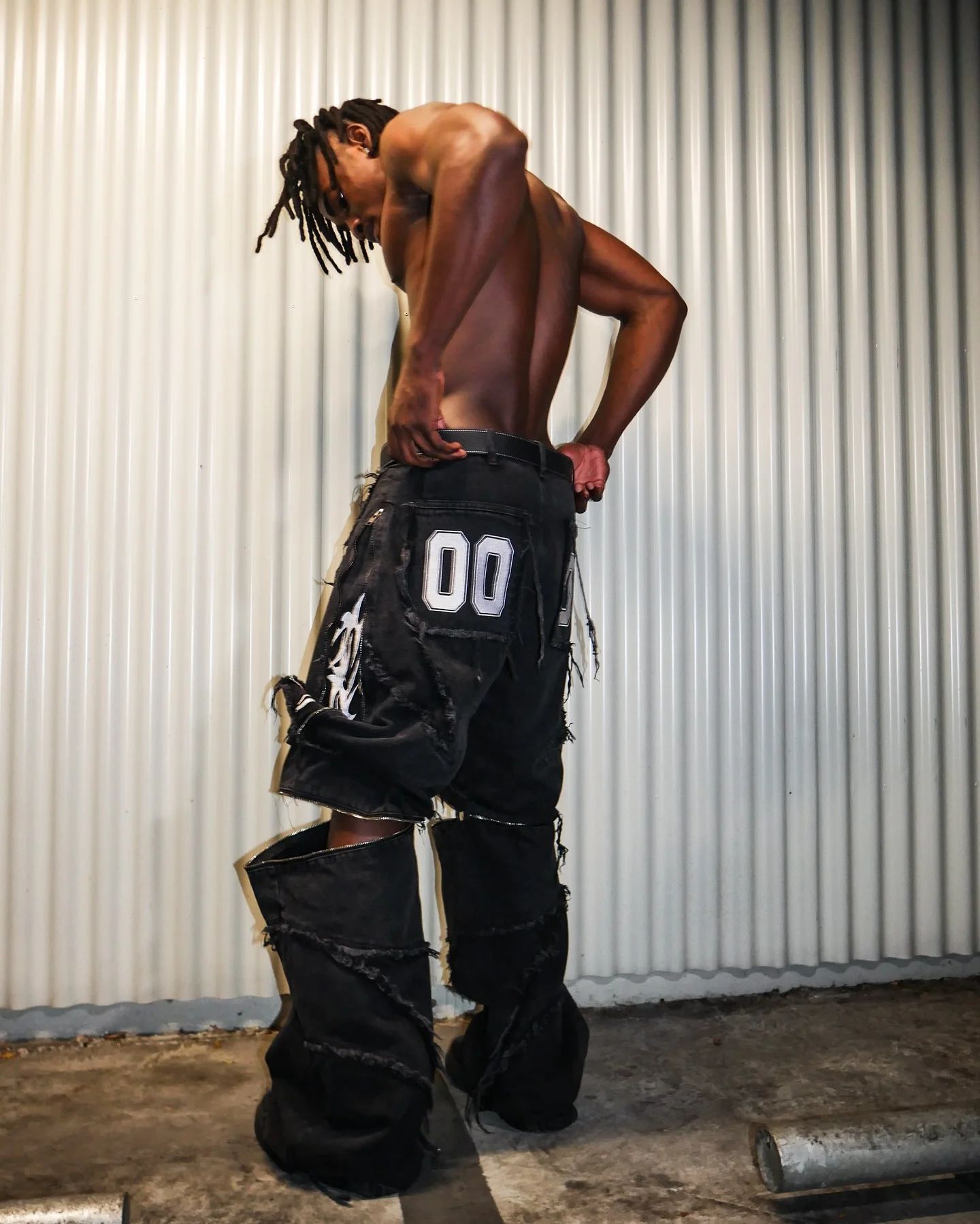 Elixir X Cozy Detachable Jeans Retro Punk Streetwear Ziipper Patchwork Stripe Denim Pants Men Black Baggy Hip Hop Splicing Jeans