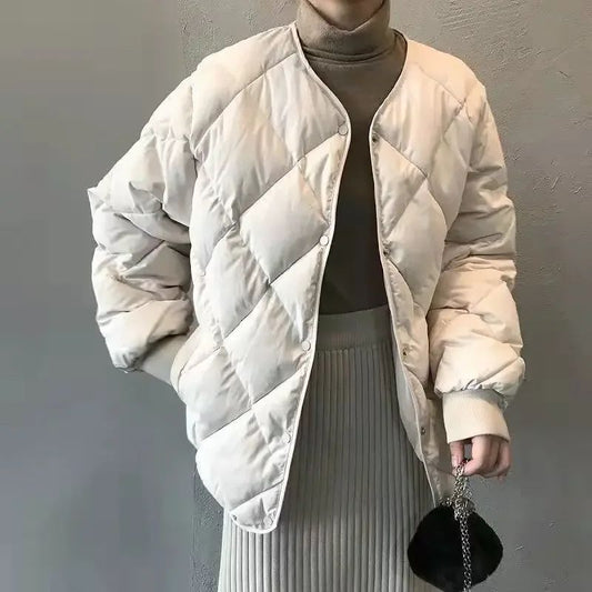Winter Cotton-Padded Jacket for Women Autumn New Korean Versatile Lightweight Rhombus Plaid Cotton-Padded Jacket