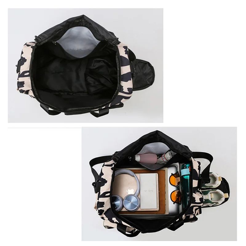 Travel Bag Women's Handbag Leopard Zebra Camouflage Waterproof Large Pull Rod Boarding Fitness Dry Wet Separation Luggage Bag