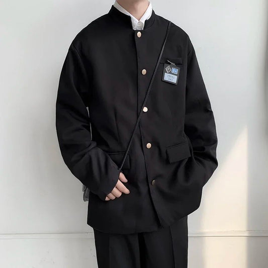 Japan Style School Uniform Jacket Stand Collar Men Women Tunic Suit Jacket DK Costume Black Coat With Nameplate High Version