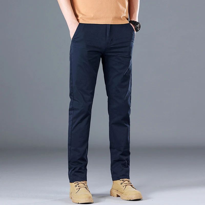 2024 Men's High Quality Pure Cotton Classic Solid Color Casual Pants Business Stretch Cotton Slim Straight Brand Trousers Male