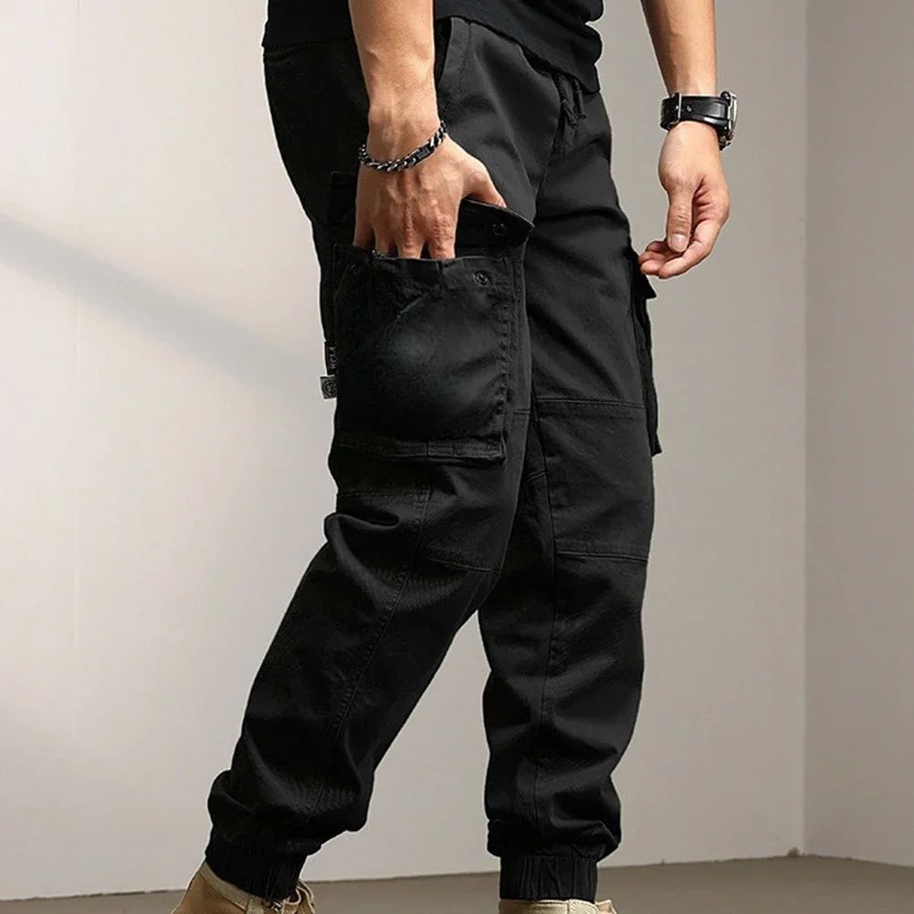 Solid Cargo Pants for Men Casual Loose Fit Ankle Banded Trousers Suitable for Spring and Autumn Grey Black Green
