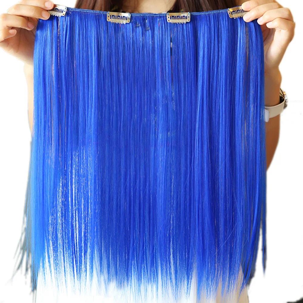 9 Cores Cabelo Sintético Liso Clip de Extensão de Cabelo Vermelho Rosa Branco Peruca Cosplay Cabelo Arco-Íris Natural
