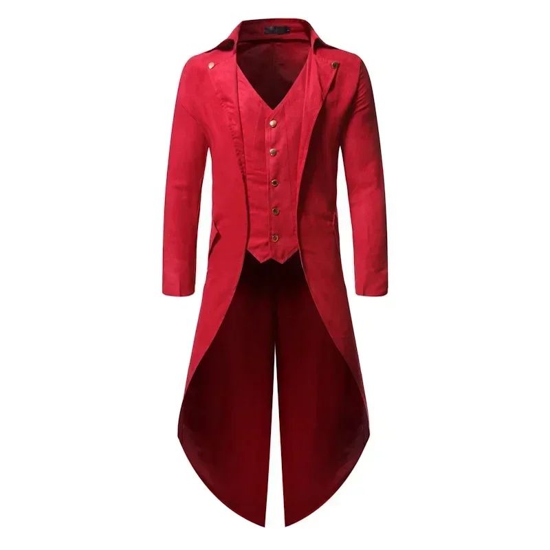 New 2025 Vintage Gothic Steampunk Tailcoat Men Slim Fit Long Sleeve Blazers Male Fashion Party Banquet Halloween Cosplay Costume