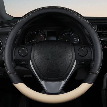 1PC New PU Leather Splicing Leather Anti-slip Wear Four Seasons Universal Steering Wheel Cover Black pink