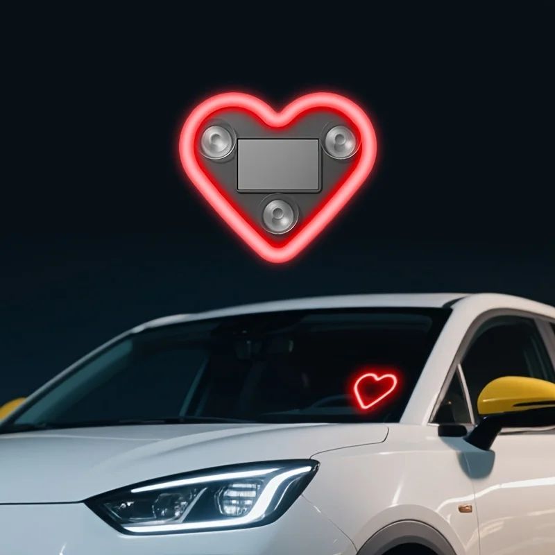 Luzes de Neon LED Solares para Janela de Carro - Luz de Atmosfera Interna em Formato de Coração RGB Sem Fio com Cores Mutáveis
