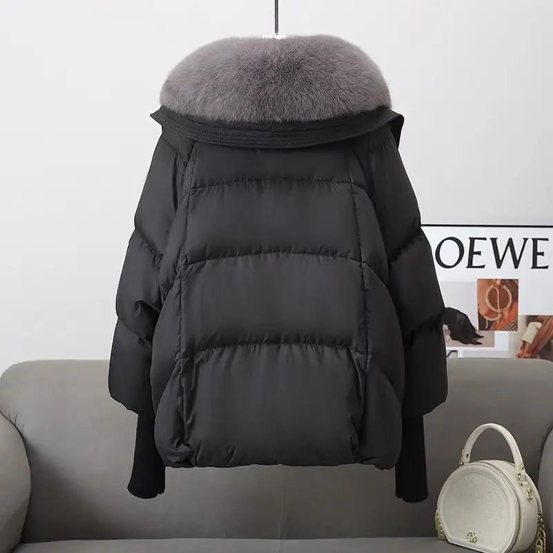 2025 Winter Down cotton Short Padded Jacket Women Parkas Fur Collar Thick Cotton Coats Clothes Black Casual Outerwear Female new