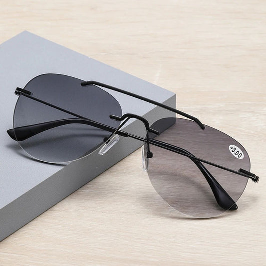 Clara Vida Rimless Pilot Aviation Style Bifocal Reading Glasses Sunglasses Multi-Functional +1 to +4