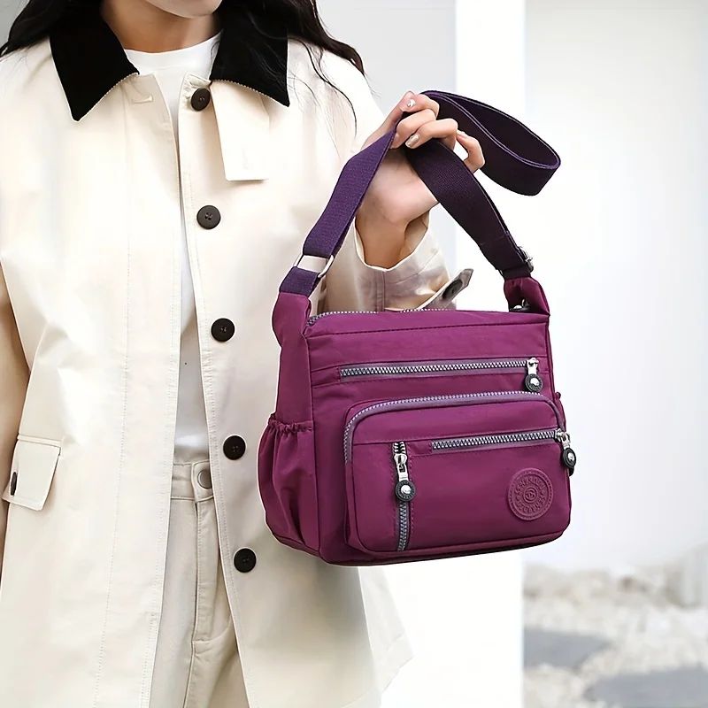 Waterproof Nylon Crossbody Bag, Multiple Pockets & Zipper Closure, Stylish Casual Shoulder Bag for Travel, Everyday Use