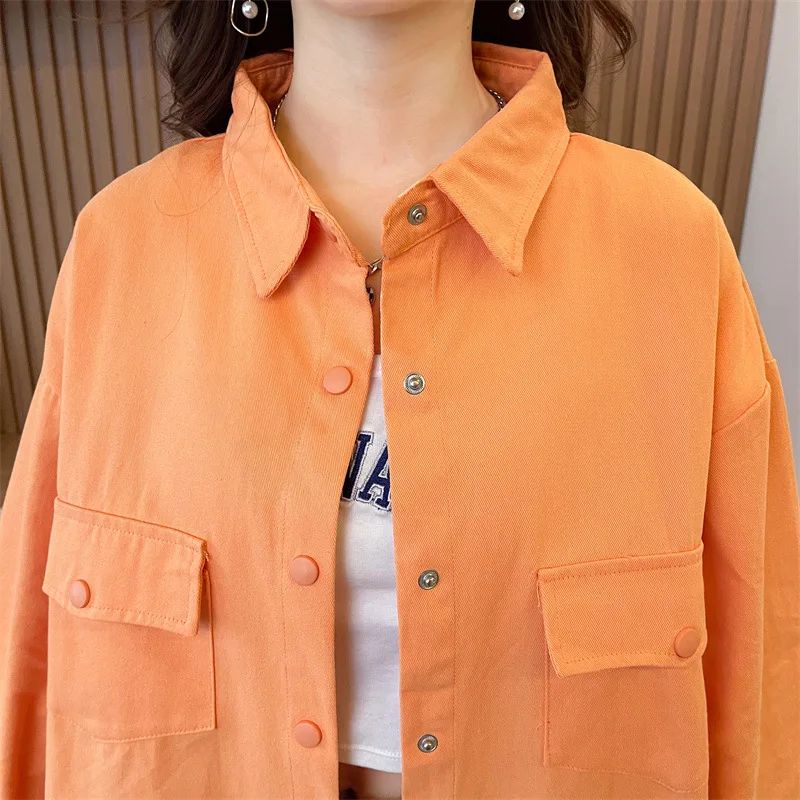 Casual Stylish Denim Long Sleeve Shirt For Women New Spring Autumn Loose Fit Age-Reducing Hong Kong Style Jacket With Button