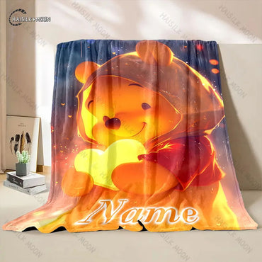 1PC Custom Name Winnie The Pooh Printed Blanket, All-Season Multi-Use for Nap, Camping, Travel, Car ,sofa Machine Washable
