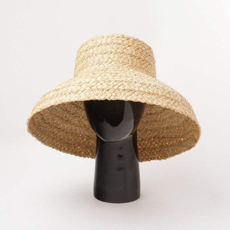 Chapéus de Verão Femininos Retrô Aba Reta Caída Chapéu de Palha de Ráfia Feito à Mão Chapéu de Palha de Praia de Proteção Solar Feminino para Ambientes Externos