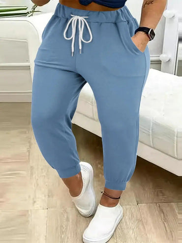 Plus size European and American cross-border autumn and winter new casual solid color pocket leggings