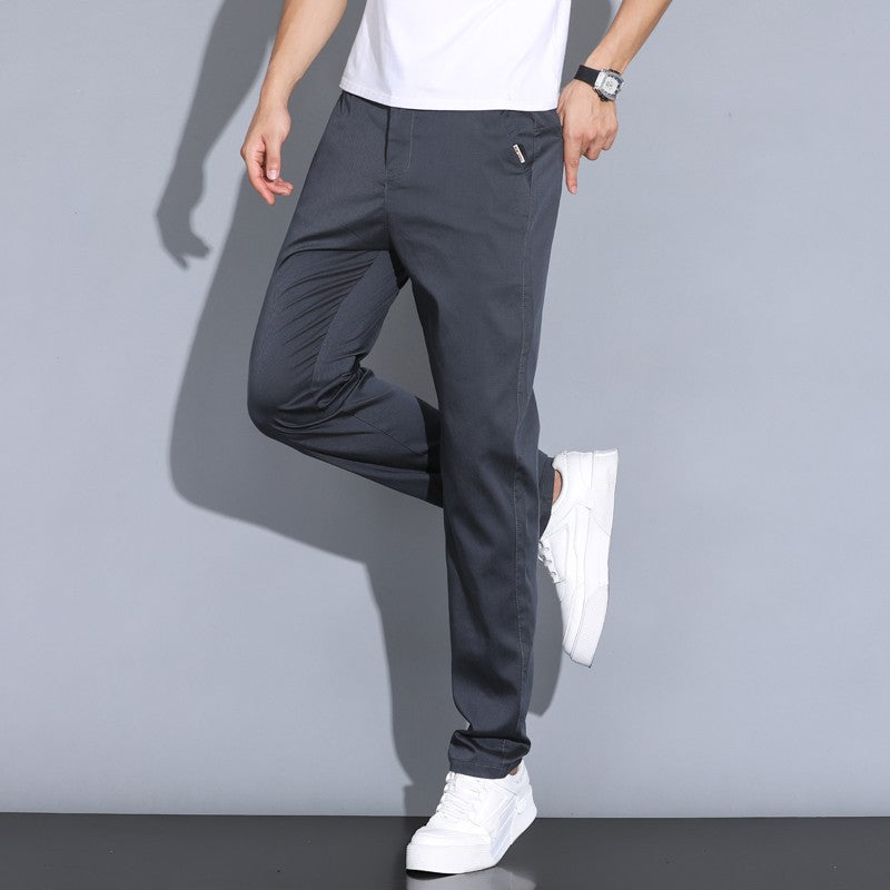 2024 Summer Thin Men Straight Casual Men's Pants Slim Stretch Elastic Waist Male Trousers Solid Color Brand Clothing Coffee