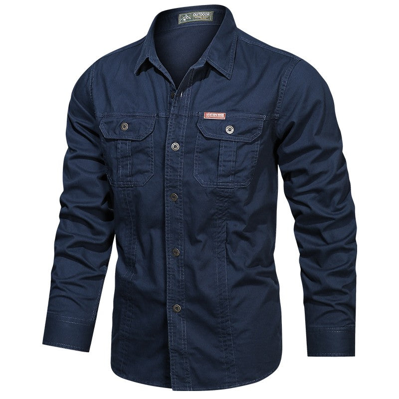 New Autumn Fashion Coton Shirts for Men Long Sleeve Multi-Pocket Cargo Shirt Solid Color Casual Outdoor Colthing Men's Shirt
