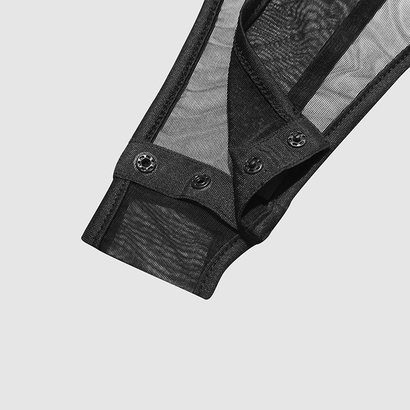 Men Bodysuits Mesh Patchwork O-neck Long Sleeve Sexy Rompers Male T Shirts Fitness Transparent 2023 Fashion Bodysuit INCERUN