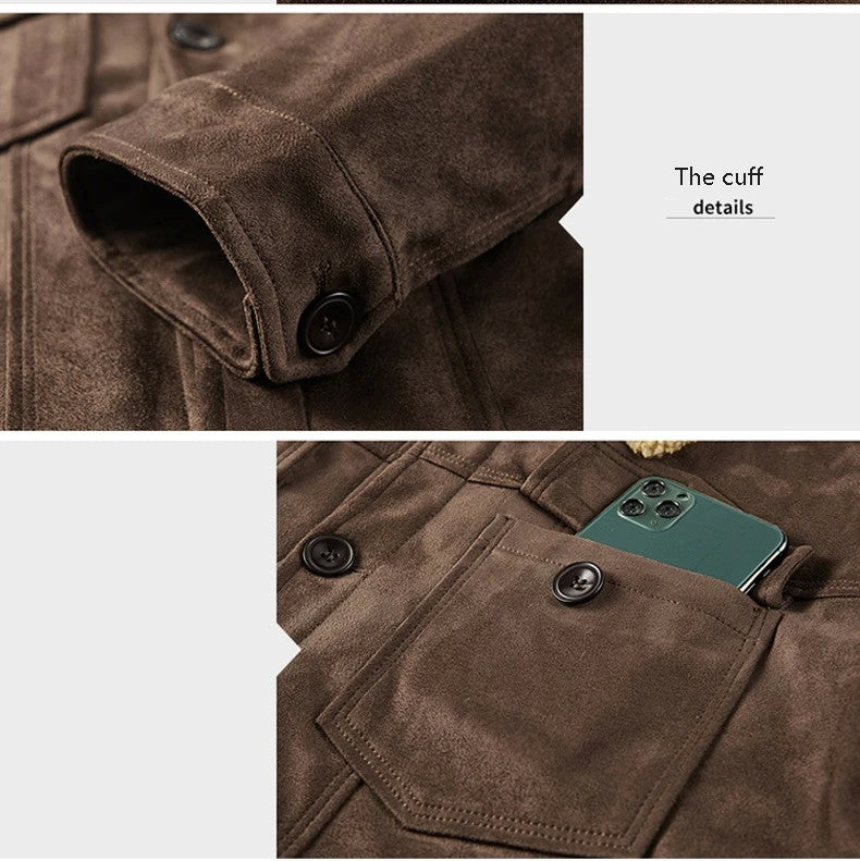 NEEDLESNOAH Autumn Winter Men Warm Pilot Jackets Fleece Suede Thick Coats Male Single Breasted Classic Parkas Fahion Windbreaker