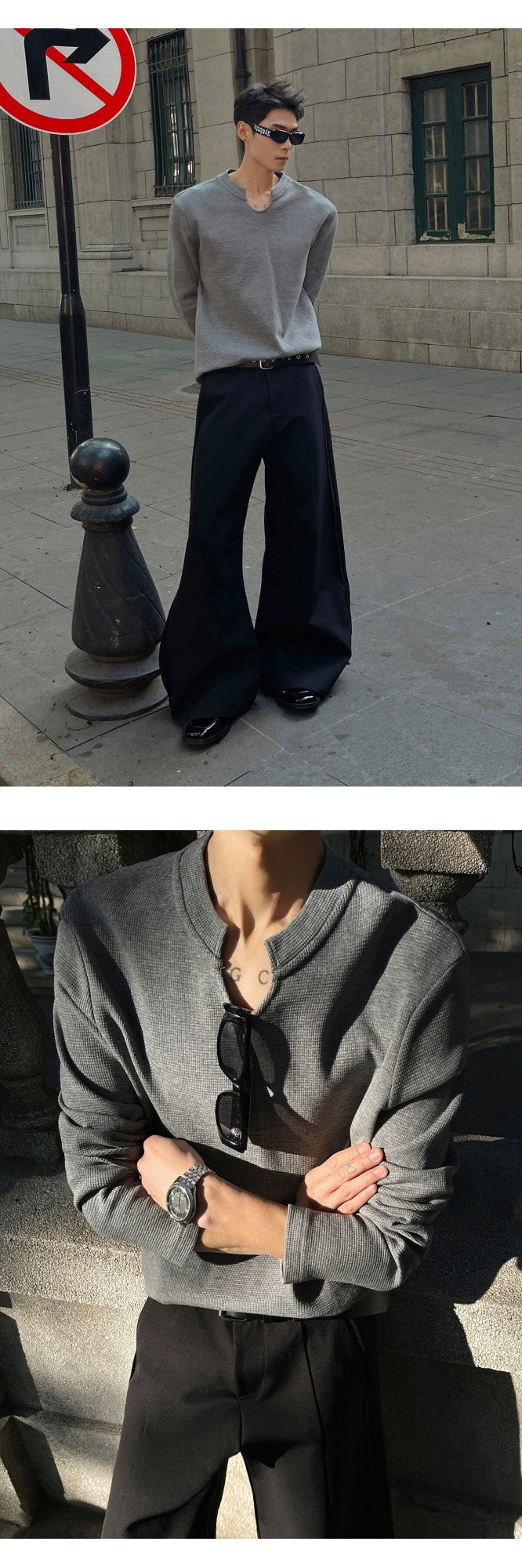 Mens Slim Fit Long Sleeve V-Neck T-Shirt Solid Color Spring  Casual Basic Top  Plain Tee Shirt Breathable Comfort Stretch Soft