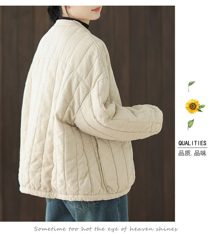 Cotton And Linen Women's Quilted Jacket 2024 New Autumn And Winter Retro Chinese Style Short Thick Casual Padded Coat Top K2675