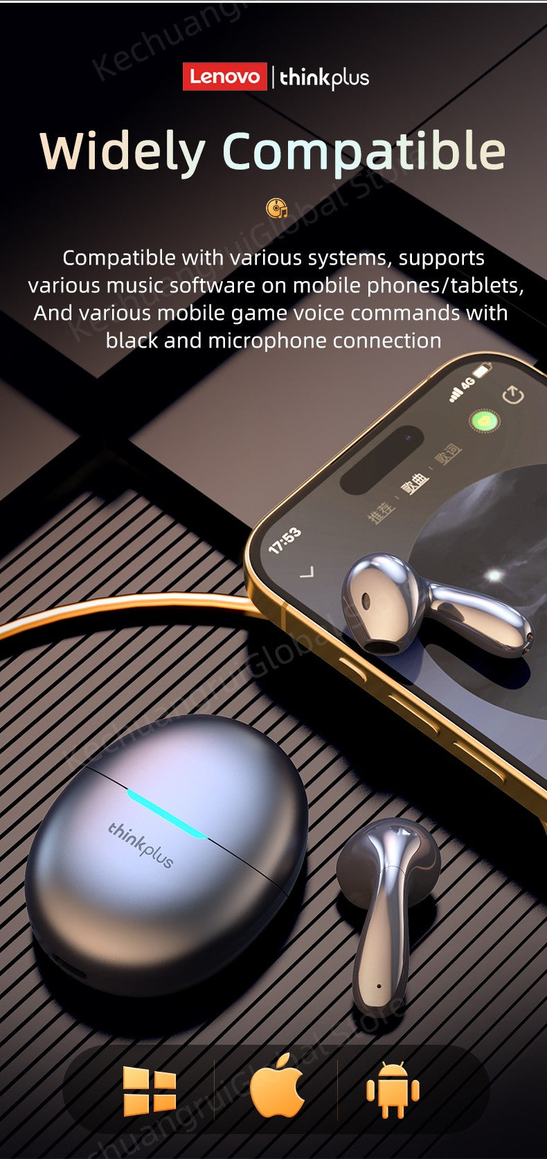 Original Lenovo LP48 TWS Wireless Bluetooth 5.4 Earphone Gaming Earbuds HIFI Music Headphones Noice Cancelling Dual Mode Headset