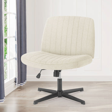 Cadeira de escritório JHK com pernas cruzadas, para sala de estar, cadeira de balanço, para jogos, sem braços, escrivaninha larga, giratória ajustável, tecido, para tarefas, penteadeira, escritório doméstico