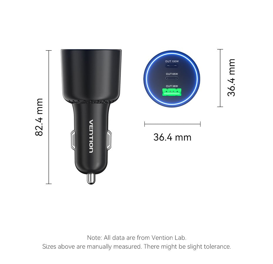 Carregador Veicular Vention 165W USB C 12V 3 Portas PPS PD 45W para Samsung S25 iPhone 17 16 Macbook PD QC3.0 Adaptador de Carregamento Rápido 100W