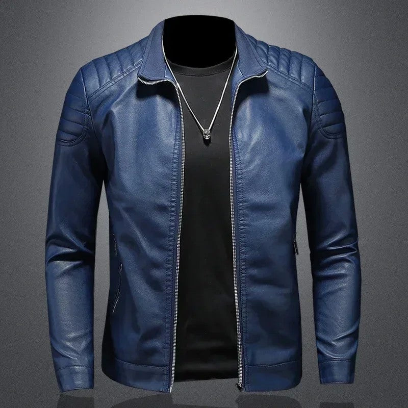 Men standing collar Jacke, leather motorcycle jacket men,bomber leather coat?fashion trend personalized leather winter clothing